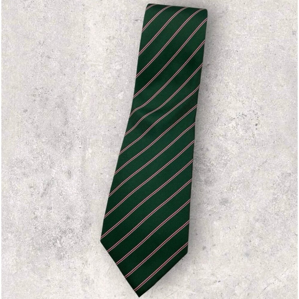TIE RACK Silk Tie ITALY XL Green Red Striped W:3.8" EUC